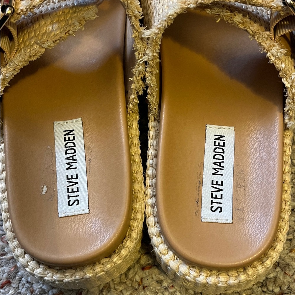 Steve Madden Beige Woven Double-Buckle Platform Sandals - Picture 7 of 12